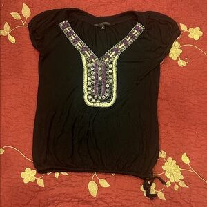 Elegant Black Blouse with Purple Accents